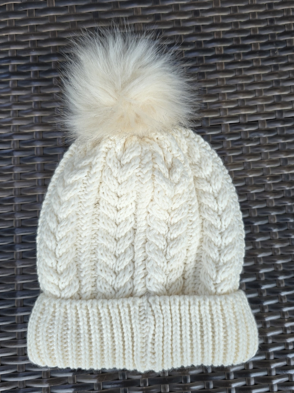 Cream Knit Pom Beanie